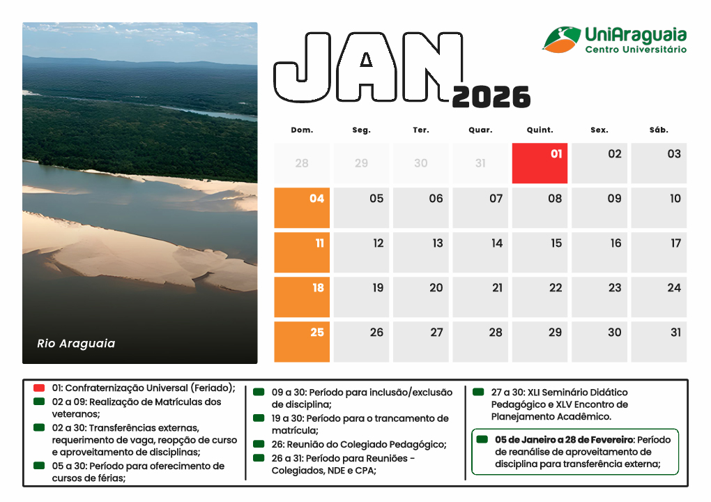 UniAraguaia - Calendário Acadêmico