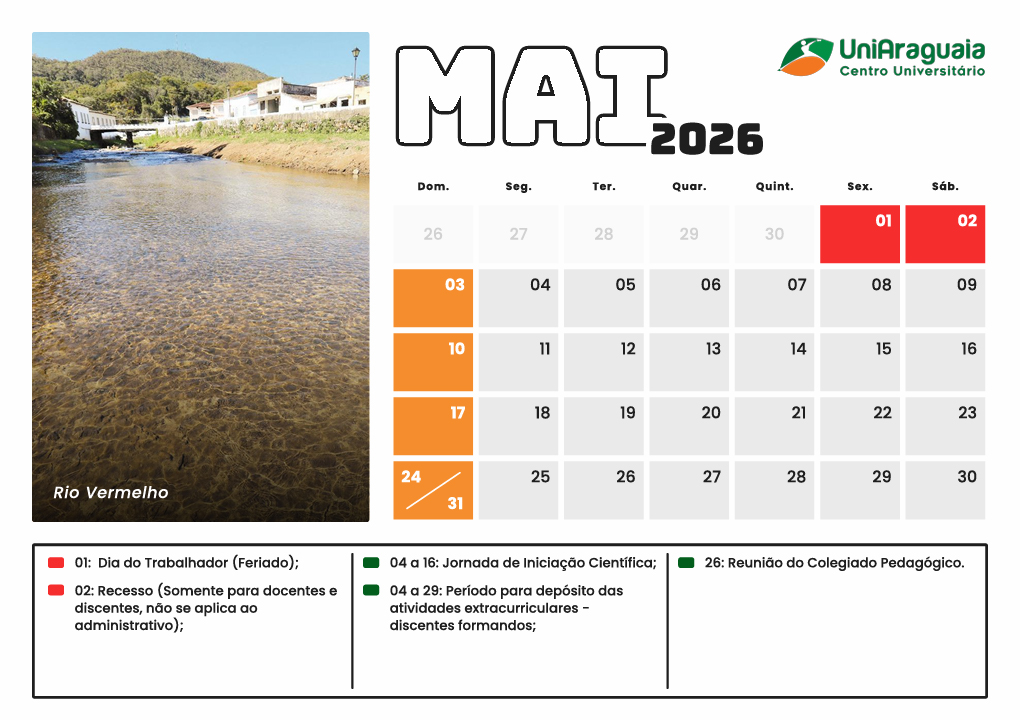 UniAraguaia - Calendário Acadêmico