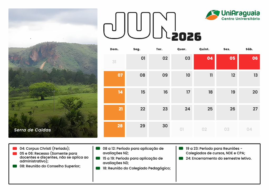 UniAraguaia - Calendário Acadêmico